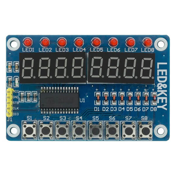 Модуль індикації та управління LED&KEY TM1638 (8 індикаторів + 8 світлодіодів + 8 кнопок) Модуль індикації та управління LED&KEY TM1638 (8 індикаторів + 8 світлодіодів + 8 кнопок)